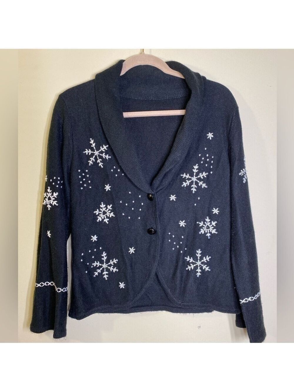 Style Studio Black Snowflake Motif Cardigan M